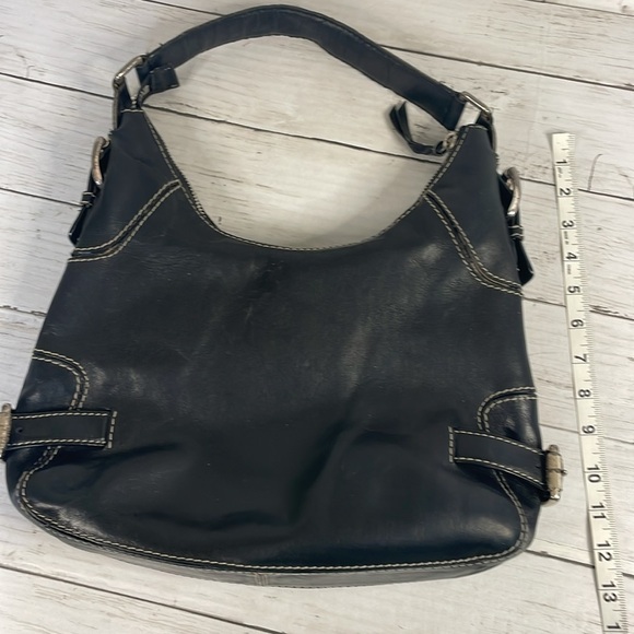 Michael Kors Black Leather Shoulder Bag w/White Contrast Stitching - Picture 2 of 14